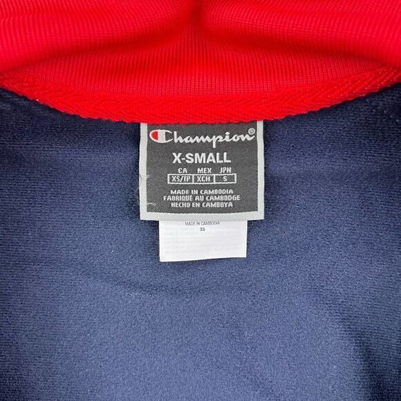 New Champion Men Navy Blue Full Zip Jacket Sport Athletic Red Cuffs Logo US XS - Picture 12 of 12